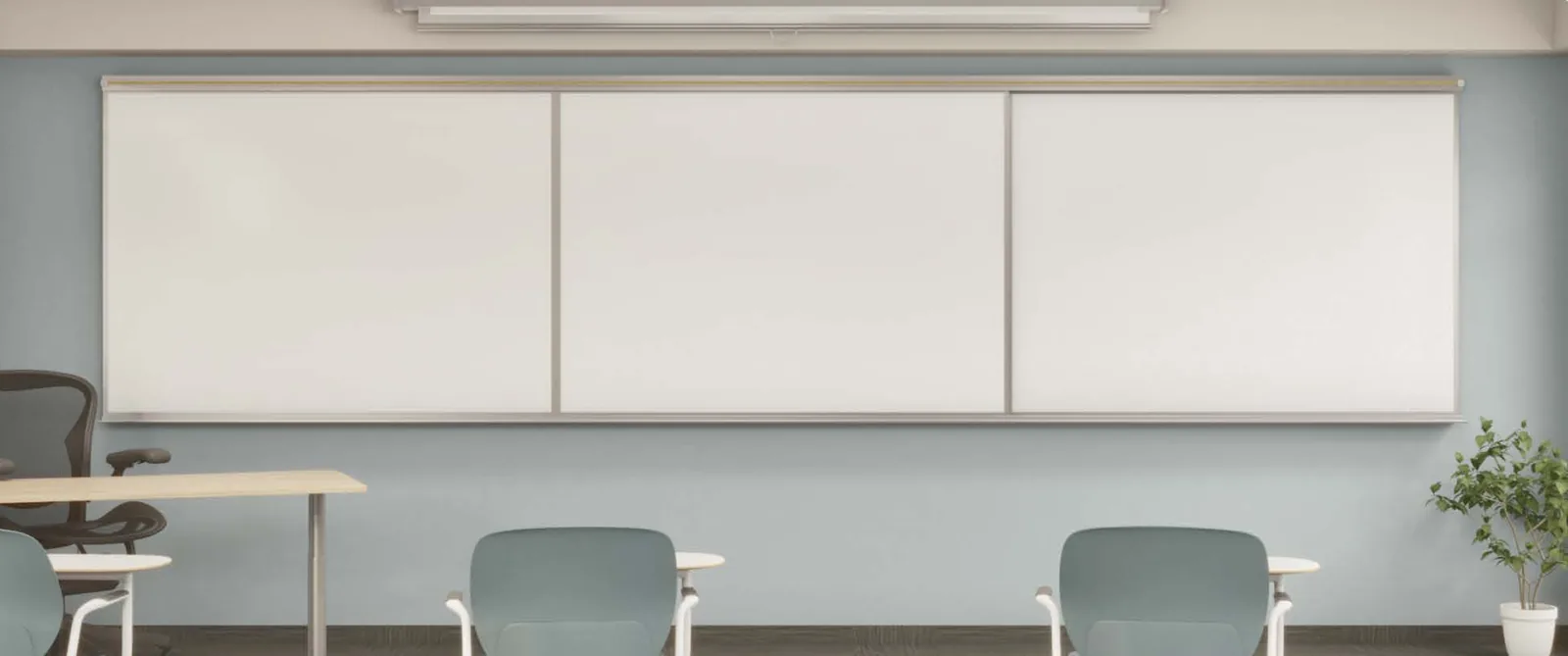 Horizontal sliding markerboard units in a classroom