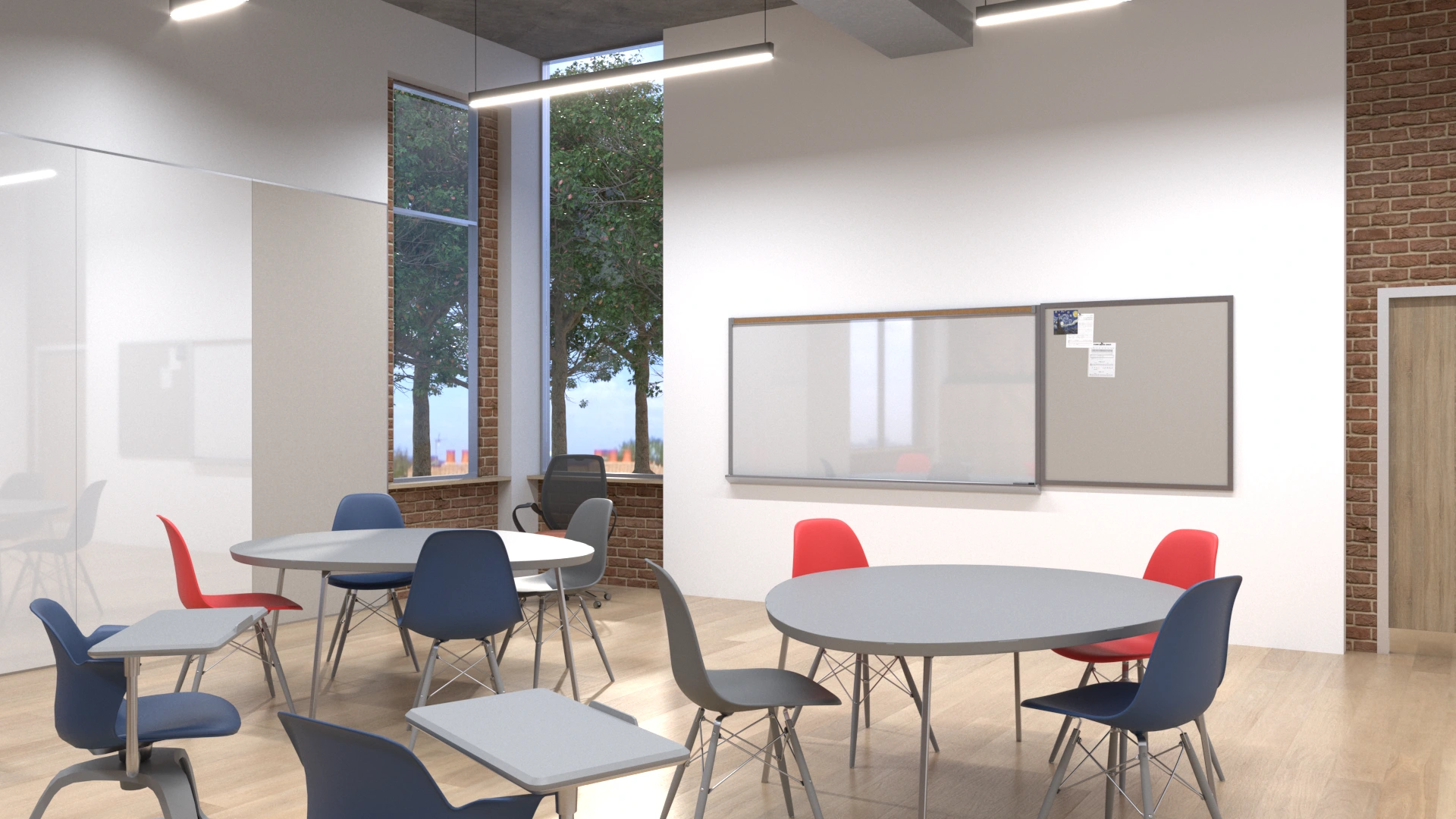 Nelson Adams tackboard mounted on a classroom wall