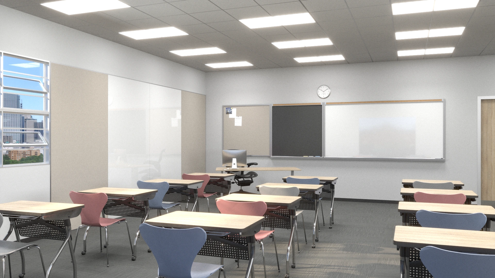 Nelson Adams tackboard mounted on a classroom wall