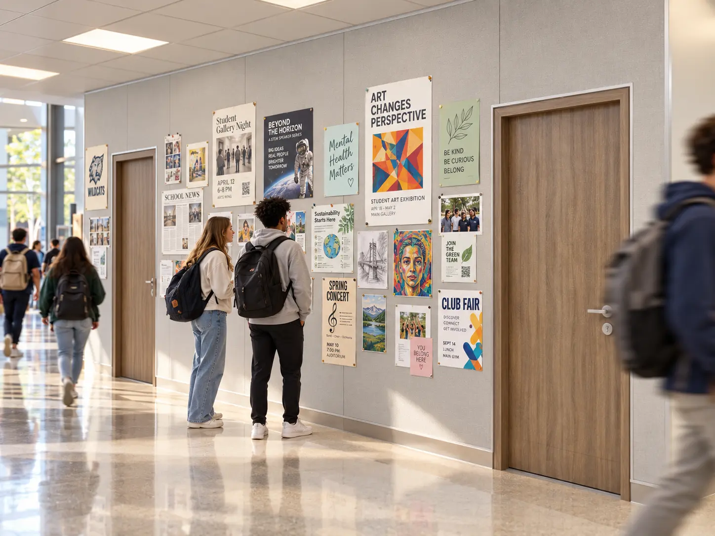 Nelson Adams tackboard mounted on a classroom wall